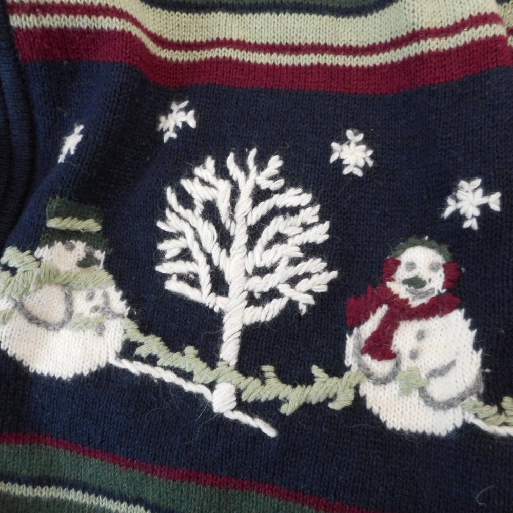 Christopher Banks Women's Size M Cardigan Sweater Full Zip Snowman Winter - Picture 5 of 8
